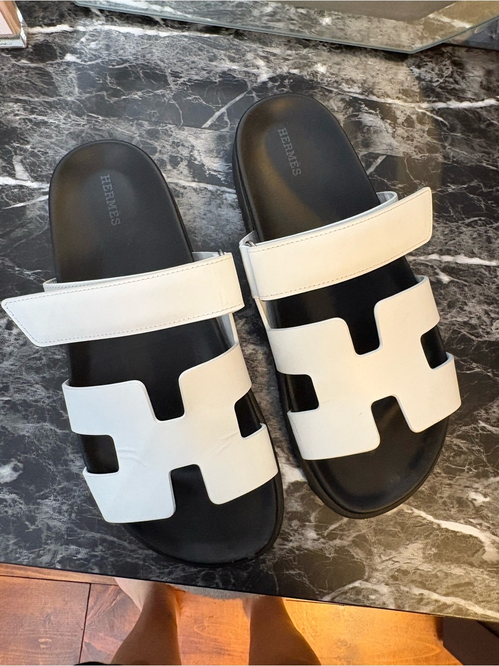 Hermès White Chypre Sandals